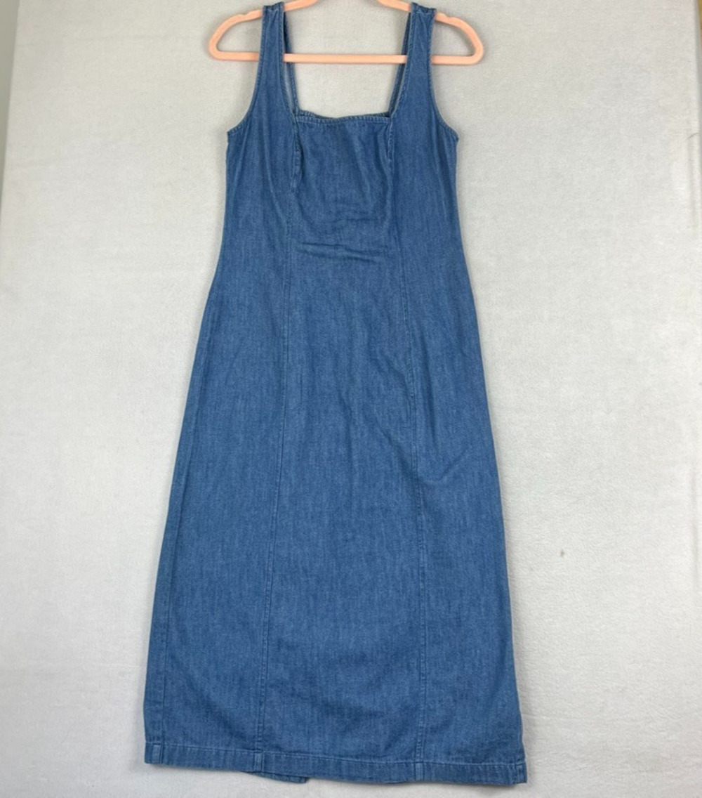 Old Navy Sleeveless Square Neck Midi Dress Small Blue Medium Wash 100% Cotton